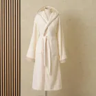 Cotton Terry Hooded Bathrobe with Linen Frill - Mellow Viadurini