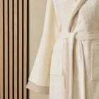 Cotton Terry Hooded Bathrobe with Linen Frill - Mellow Viadurini