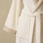 Cotton Terry Shawl Collar Bathrobe with Linen Frill - Mellow Viadurini