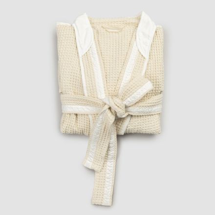 Luxury Kimono Bathrobe in Linen and Cotton, 2 Finishes Made in Italy - Kleone Viadurini