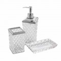 Free Standing Bathroom Accessories in Capitonnè Crystal and Metal - Silver