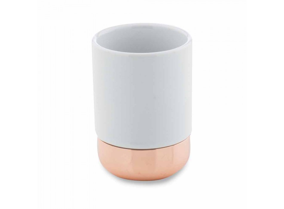 Free Standing Bathroom Accessories in White Porcelain with Copper Details - Scampia Viadurini