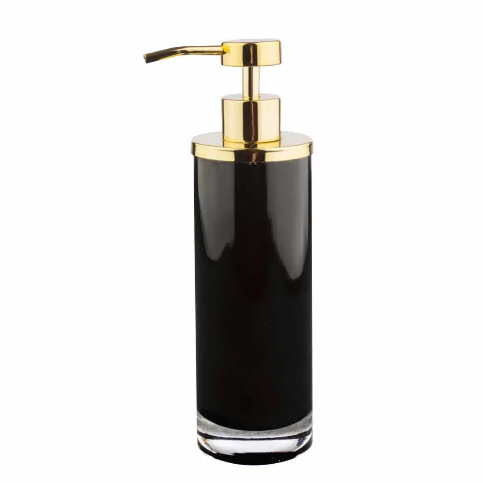 Free Standing Bathroom Accessories in Black Glass and Shiny Golden Metal - Black Viadurini