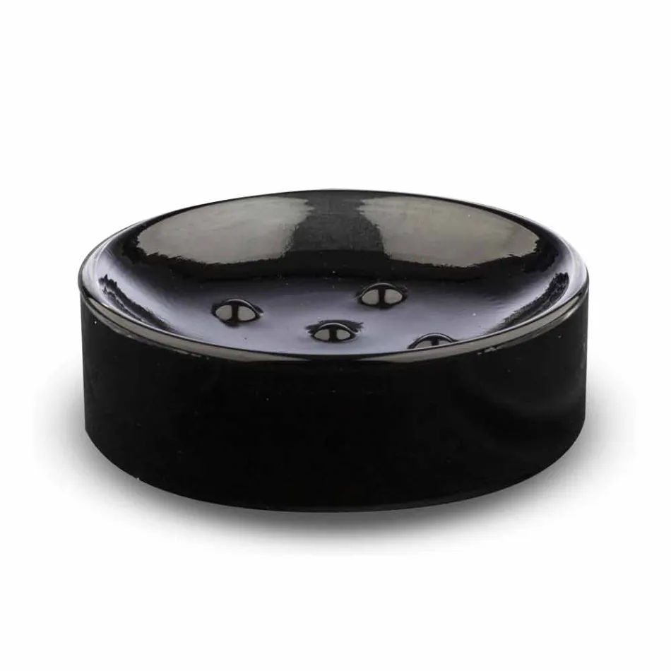 Free Standing Bathroom Accessories in Black Glass and Shiny Golden Metal - Black Viadurini