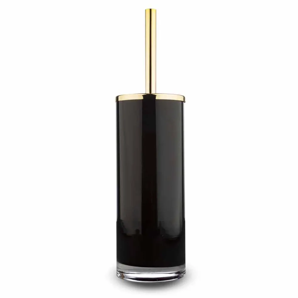Free Standing Bathroom Accessories in Black Glass and Shiny Golden Metal - Black Viadurini