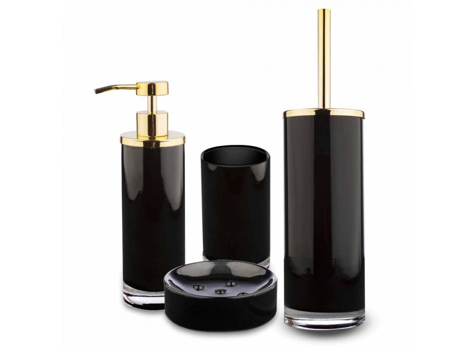Free Standing Bathroom Accessories in Black Glass and Shiny Golden Metal - Black Viadurini