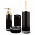 Free Standing Bathroom Accessories in Black Glass and Shiny Golden Metal - Black