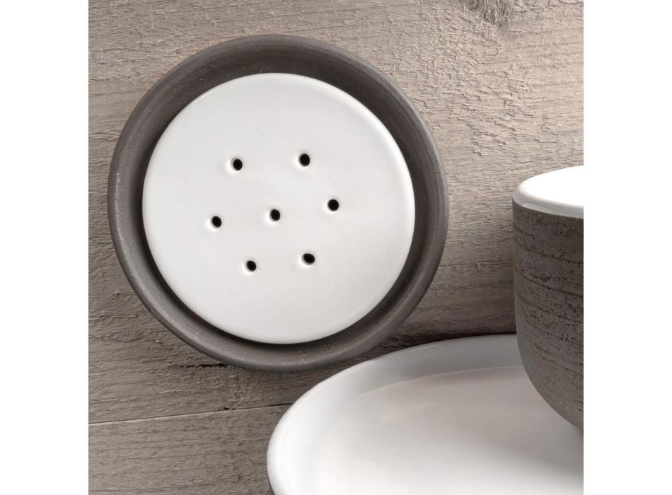 Bathroom Accessories in White Refractory Clay Made in Italy - Antonella Viadurini