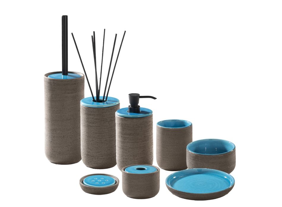 Modern Bathroom Accessories in Blue Clay Made in Italy - Antonella