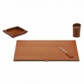 Accessories for Designer Desk in Bonded Leather, 4 Pieces - Aristotle