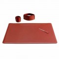 Accessories for Office Desk in Leather, 4 Pieces, Made in Italy - Ebe
