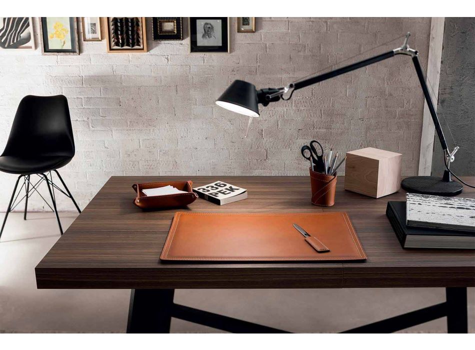 Accessories 4 Piece Regenerated Leather Desk Made in Italy - Ascanio Viadurini