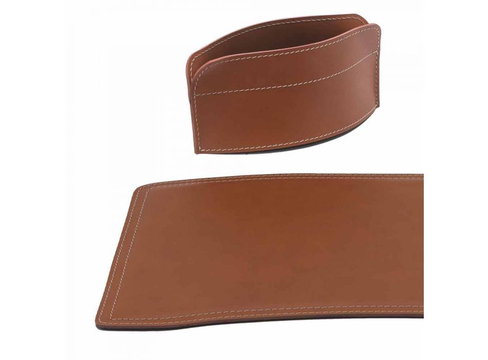 Accessories 4 Pieces Regenerated Leather Desk Made in Italy - Brando