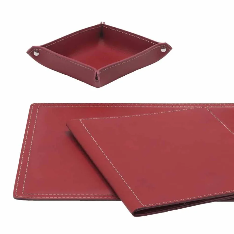 Accessories 5 Piece Regenerated Leather Desk Made in Italy - Ascanio Viadurini