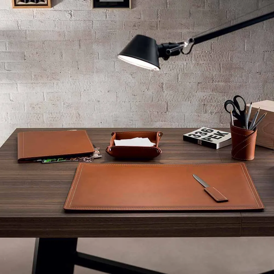 Accessories 5 Piece Regenerated Leather Desk Made in Italy - Ascanio Viadurini