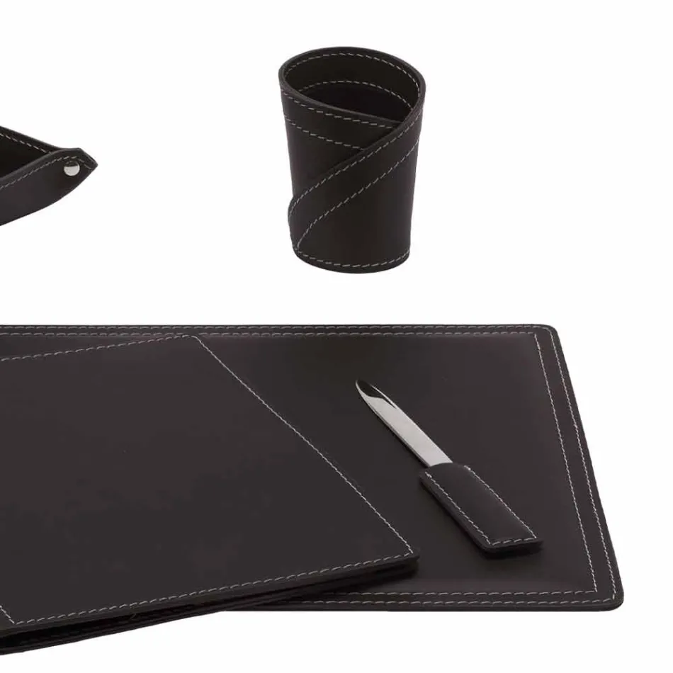 Accessories 5 Piece Regenerated Leather Desk Made in Italy - Ascanio Viadurini