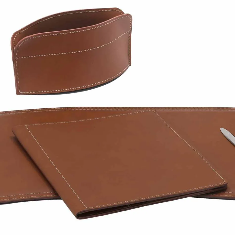 Accessories 5 Piece Regenerated Leather Desk Made in Italy - Brando Viadurini