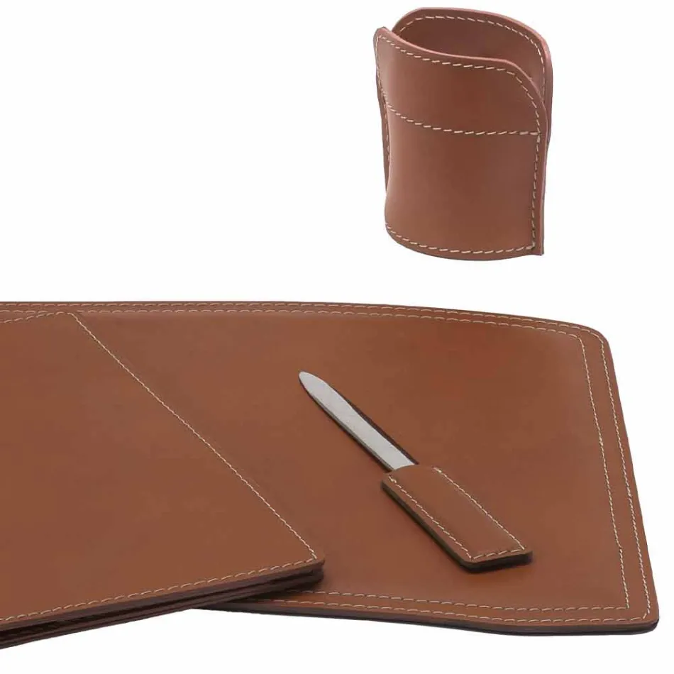 Accessories 5 Piece Regenerated Leather Desk Made in Italy - Brando Viadurini