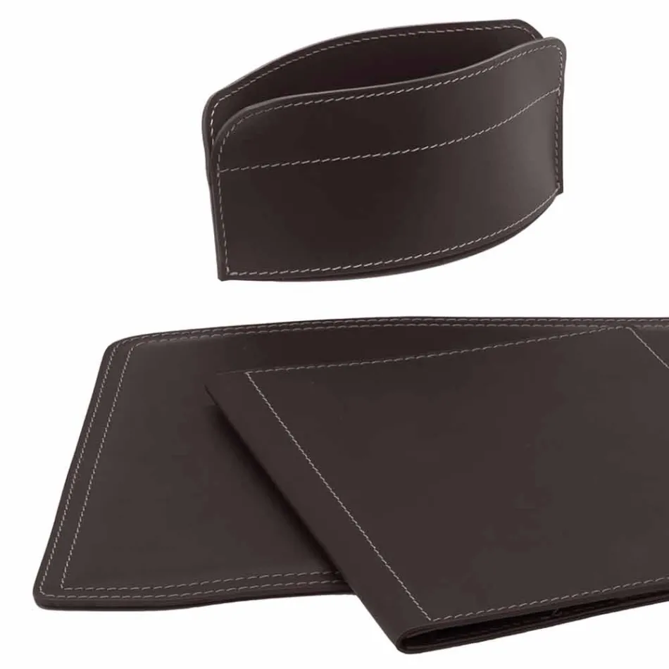 Accessories 5 Piece Regenerated Leather Desk Made in Italy - Brando Viadurini