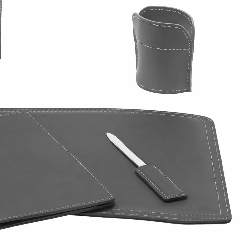 Accessories 5 Piece Regenerated Leather Desk Made in Italy - Brando Viadurini