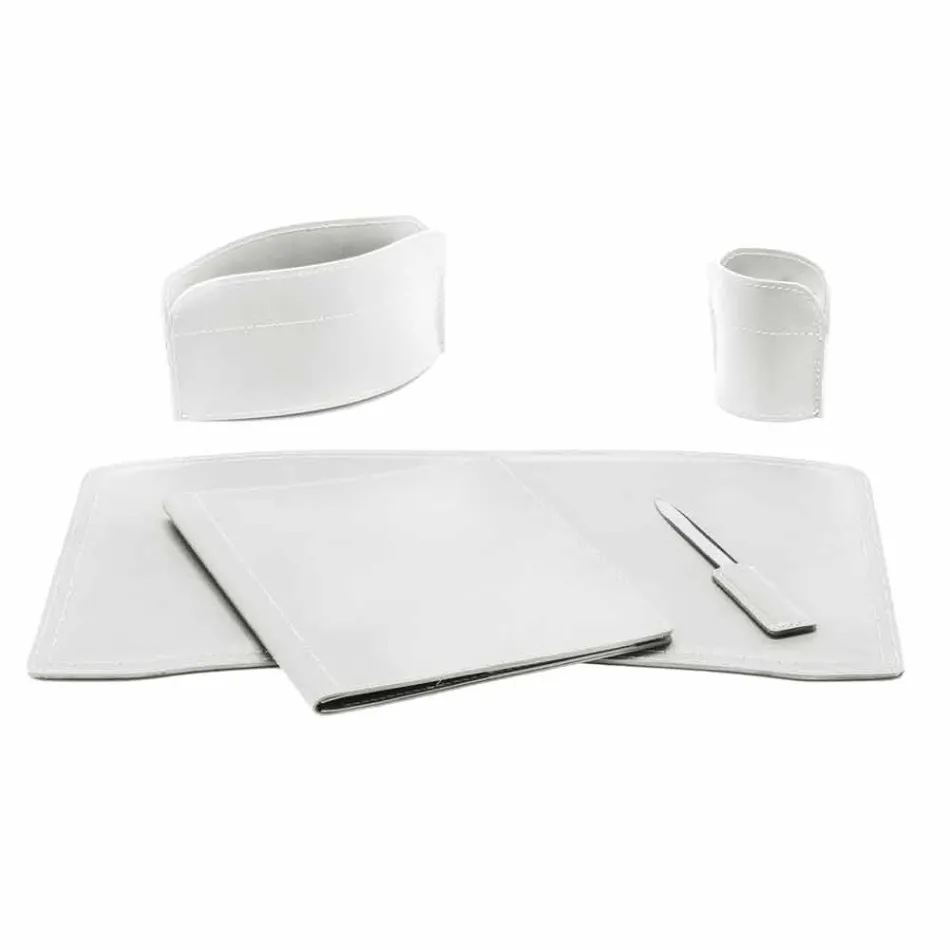 Accessories 5 Piece Regenerated Leather Desk Made in Italy - Brando Viadurini