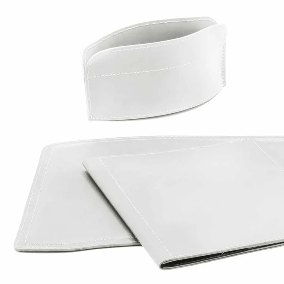 Accessories 5 Piece Regenerated Leather Desk Made in Italy - Brando Viadurini