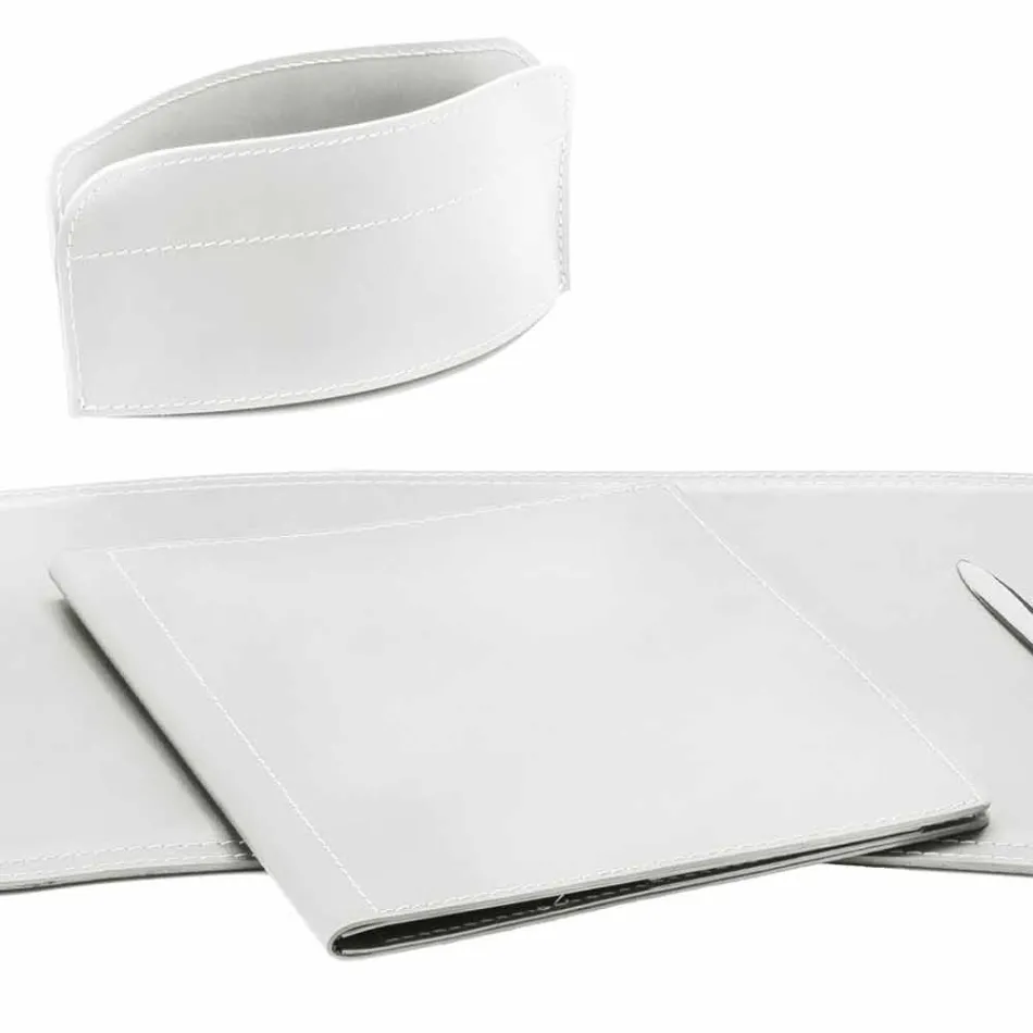 Accessories 5 Piece Regenerated Leather Desk Made in Italy - Brando Viadurini