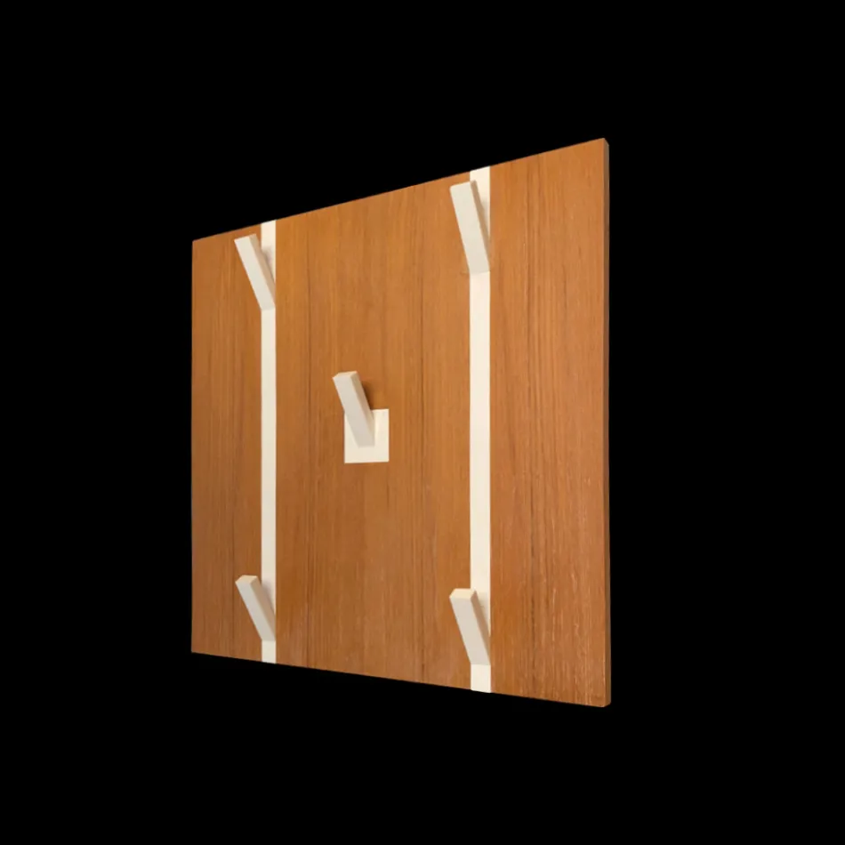 Wall Hanger in Teak with 5 Hangers in Corian Made in Italy - Appiccio Viadurini