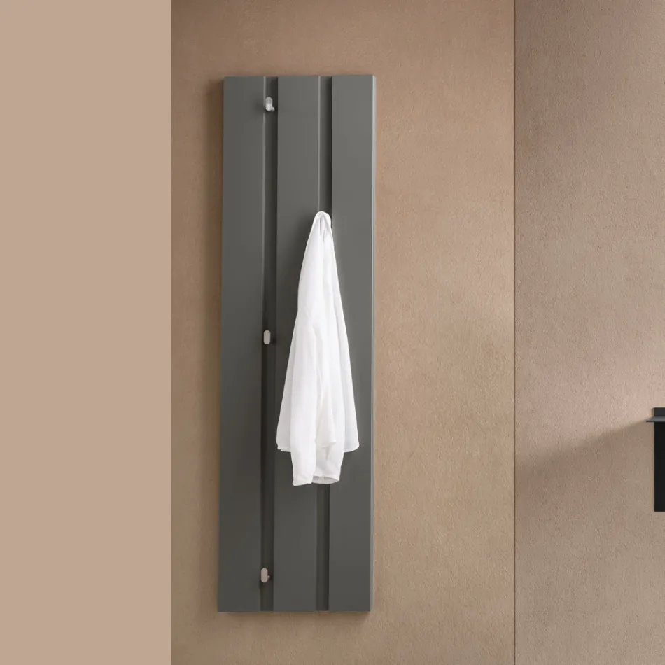 Wall-mounted coat rack in lacquered melamine with five metal hooks - Lunis Viadurini