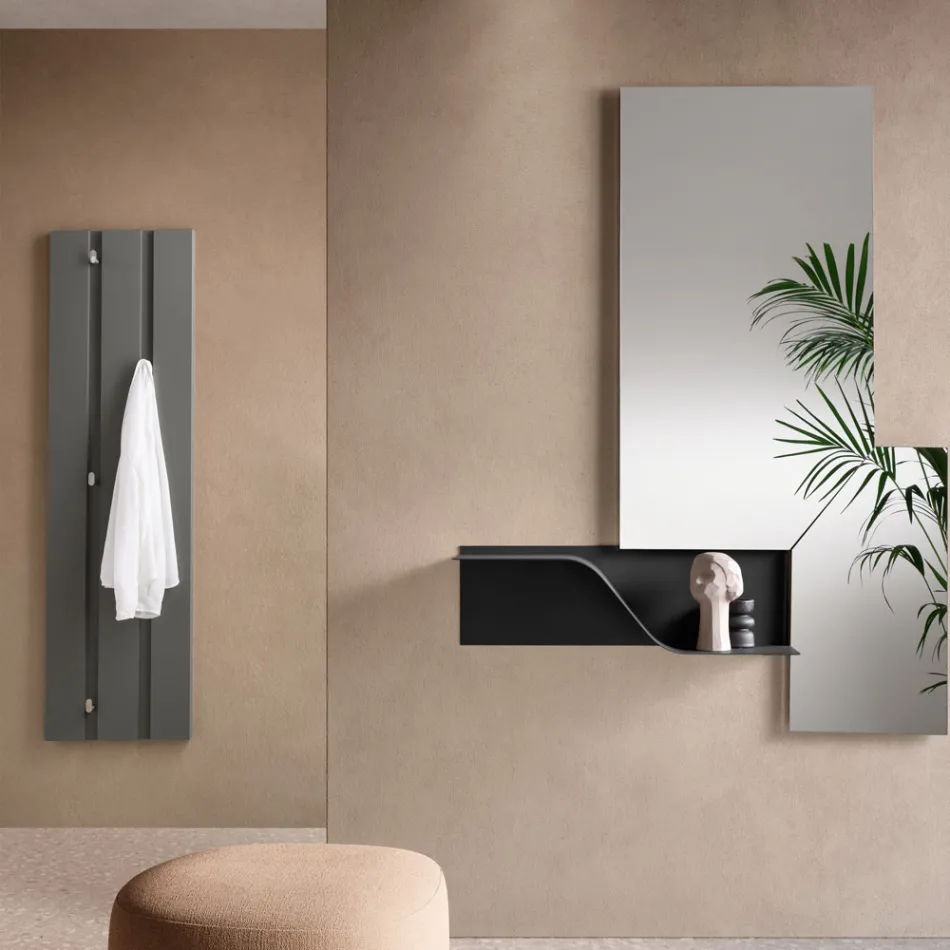 Wall-mounted coat rack in lacquered melamine with five metal hooks - Lunis Viadurini