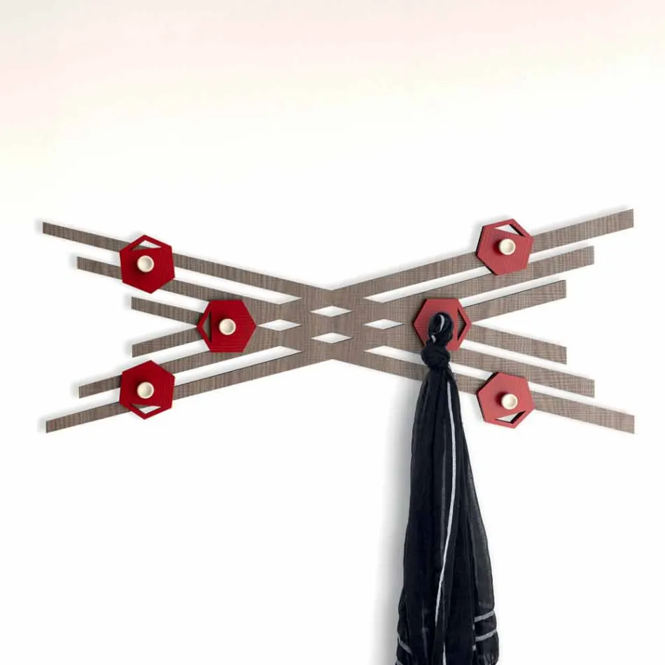 Modern Design Wall Coat Rack in Colored Lacquered Wood - Picassino Viadurini