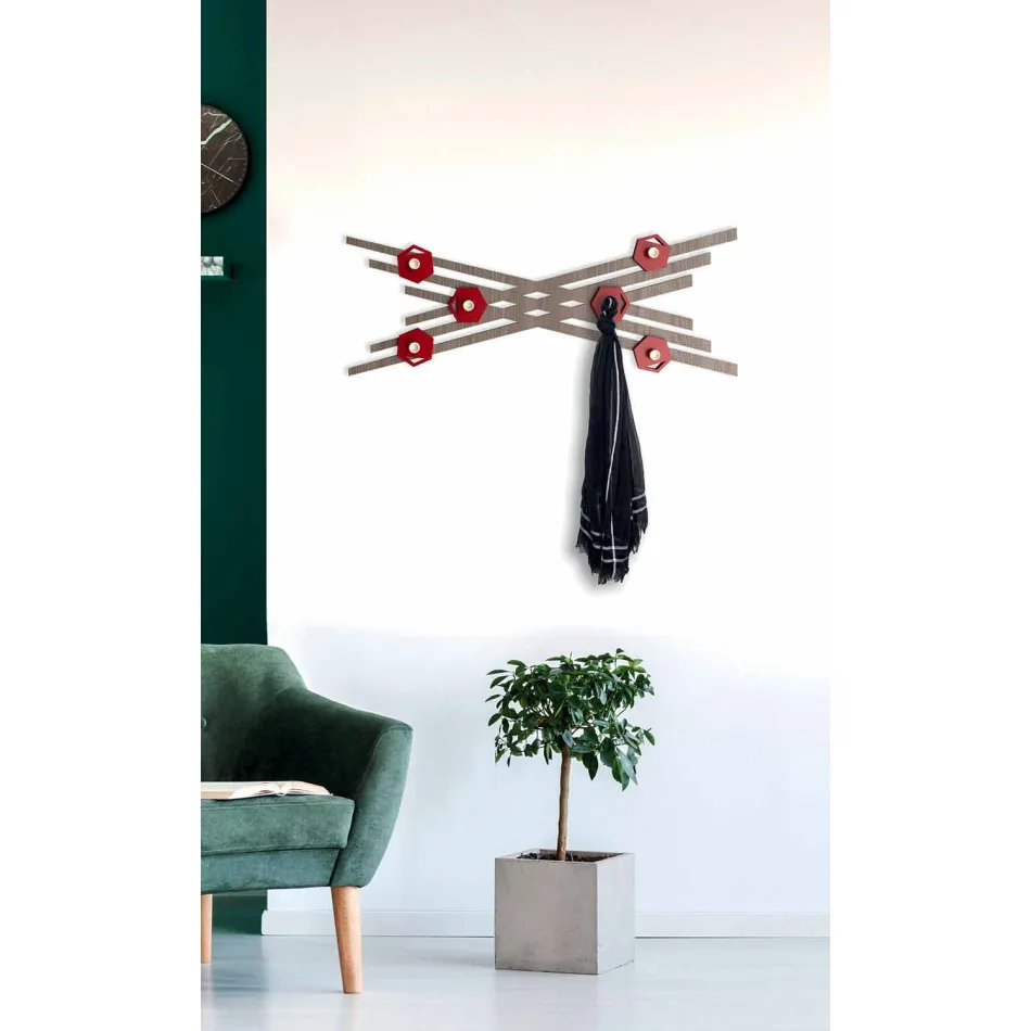 Modern Design Wall Coat Rack in Colored Lacquered Wood - Picassino Viadurini
