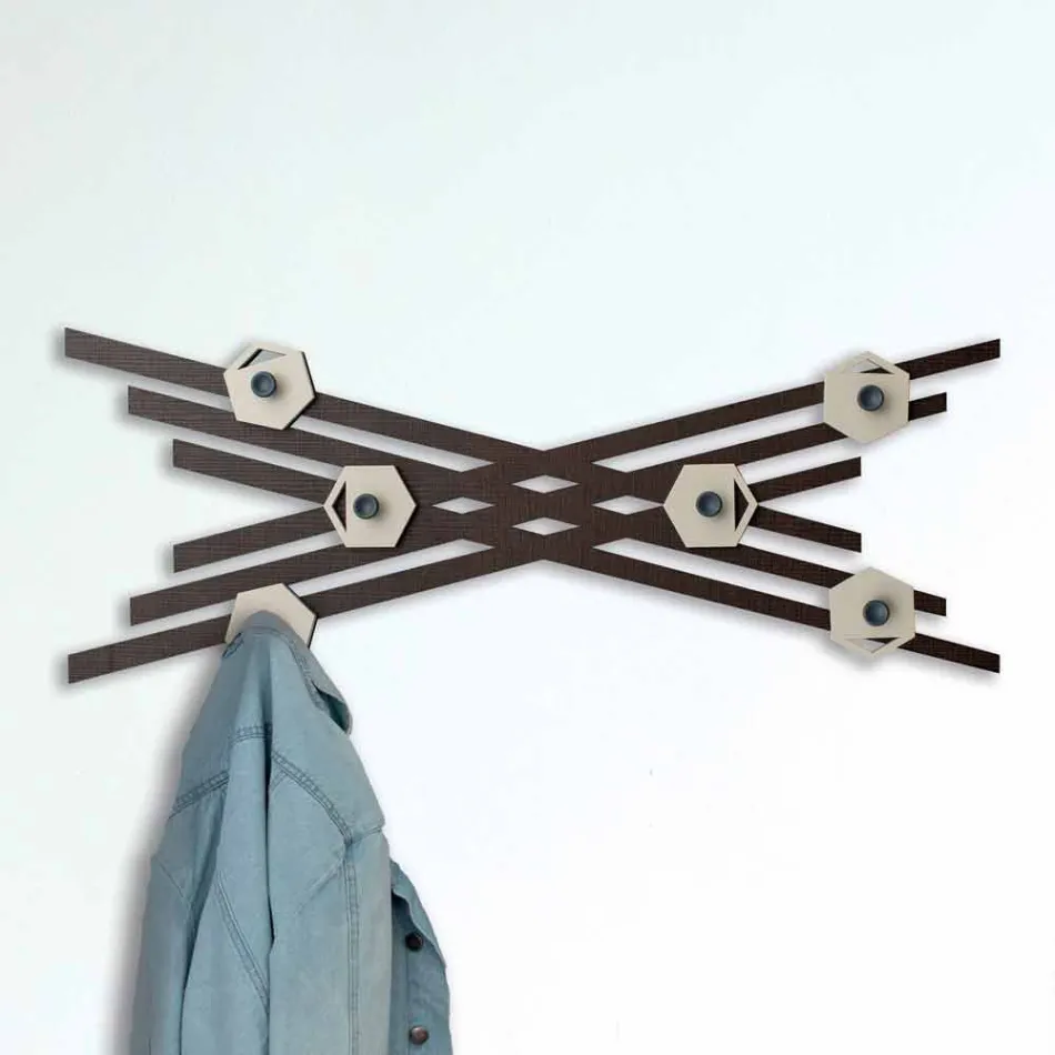 Modern Design Wall Coat Rack in Colored Lacquered Wood - Picassino Viadurini
