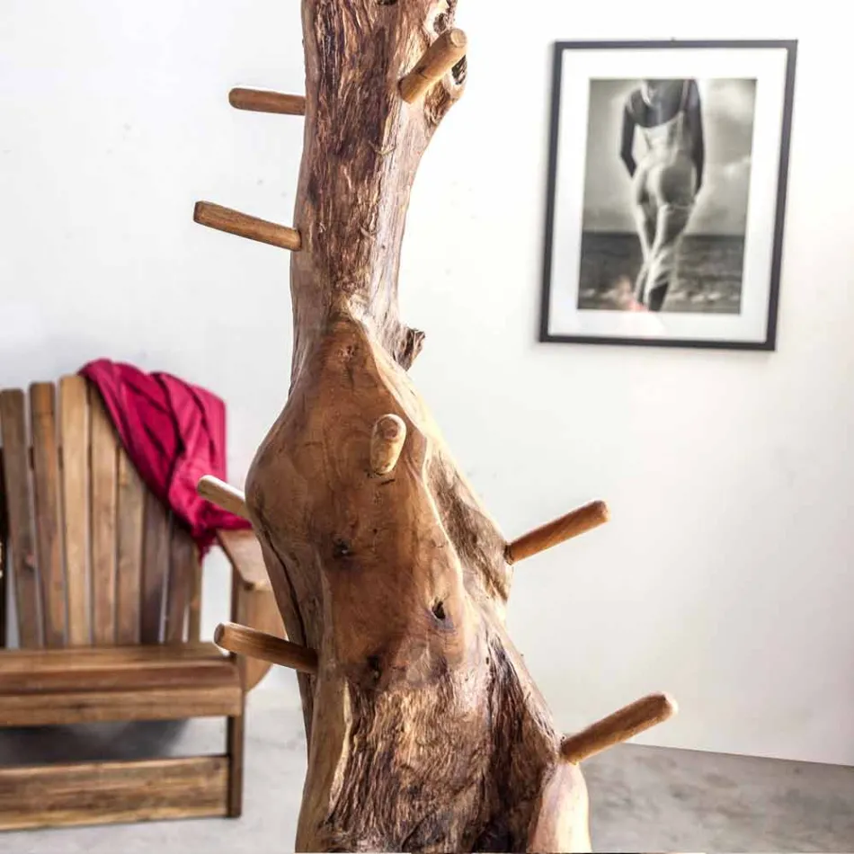 Coat Stand with Structure and Pegs in Solid Teak - Fir Viadurini