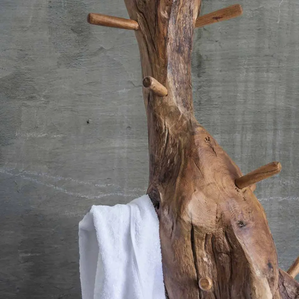 Coat Stand with Structure and Pegs in Solid Teak - Fir Viadurini