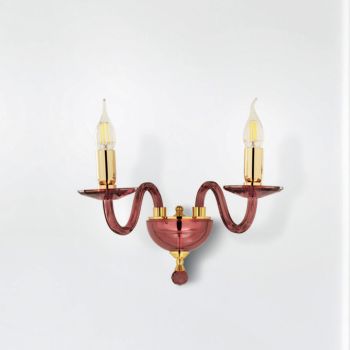 Classic 2 Lights Wall Lamp in Handmade Italian Glass and Gold Metal - Oliver