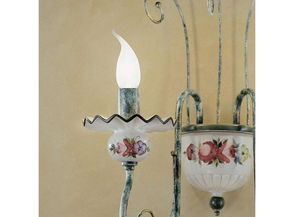 2 Lights Wall Lamp in Hand-Decorated Ceramic and Antique Brass - Sanremo
