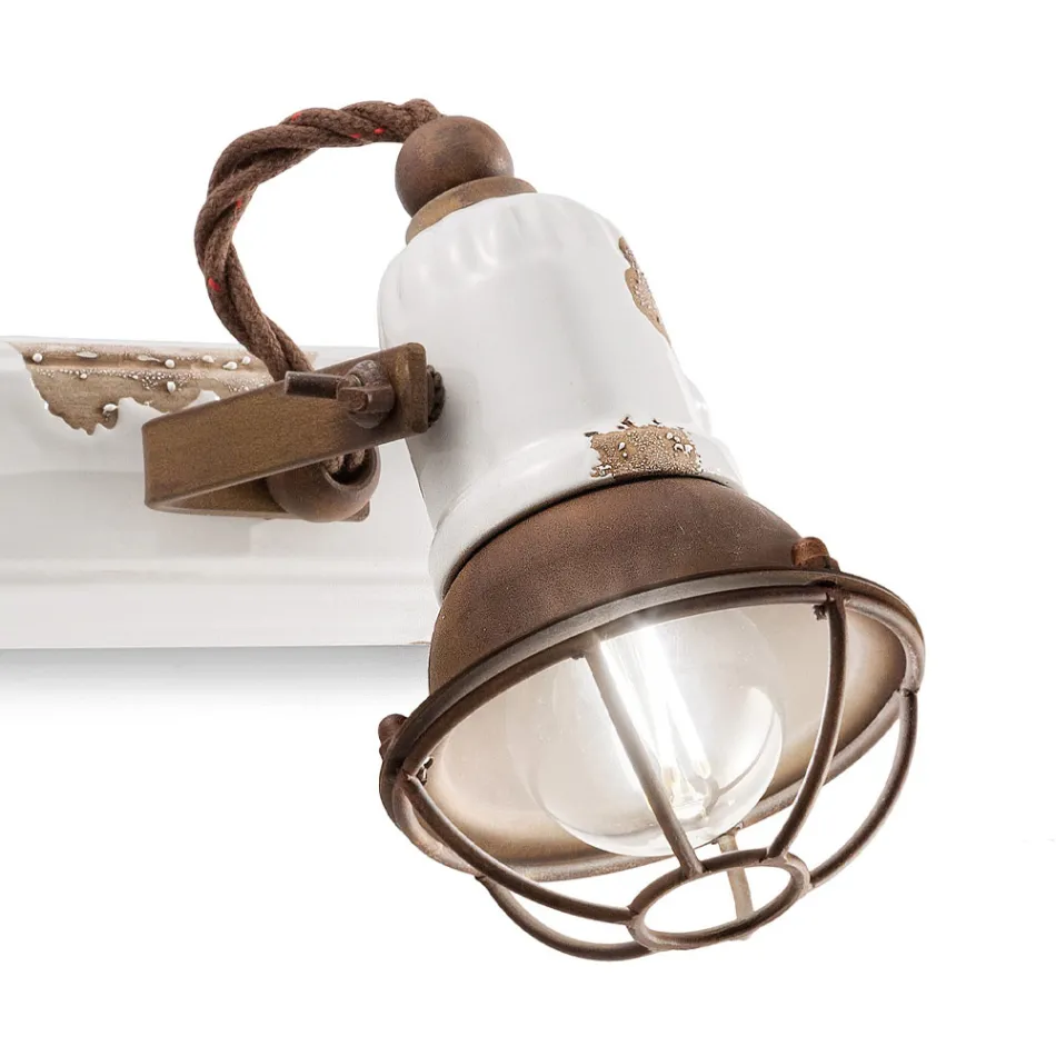 Wall Lamp with 2 Industrial Artisan Spotlights in Iron and Ceramic - Loft Viadurini