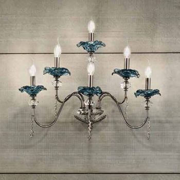 Classic 6 Lights Wall Lamp in Glass, Crystal and Luxury Metal - Flanders
