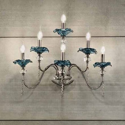 Classic 6 Lights Wall Lamp in Glass, Crystal and Luxury Metal - Flanders Viadurini