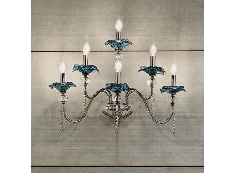 Classic 6 Lights Wall Lamp in Glass, Crystal and Luxury Metal - Flanders