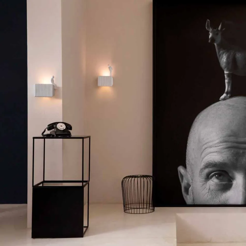 Wall Sconce with 3 Led Lights in Matt White Ceramic with Umarell - Ometto Viadurini