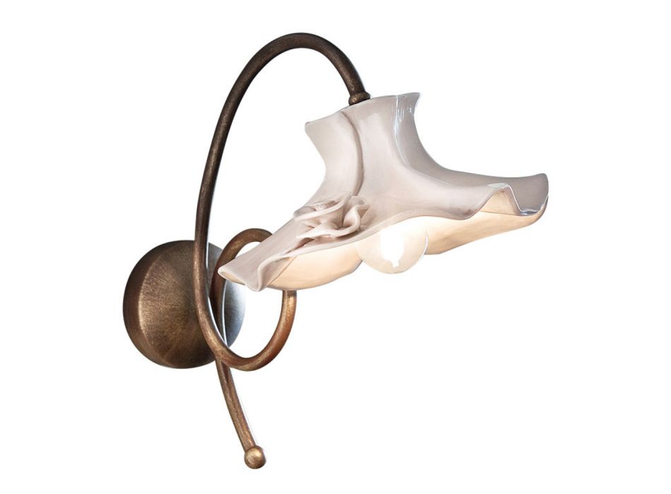 Handmade Wall Sconce in Polished Ceramic and Roses with Iron - Lecco Viadurini