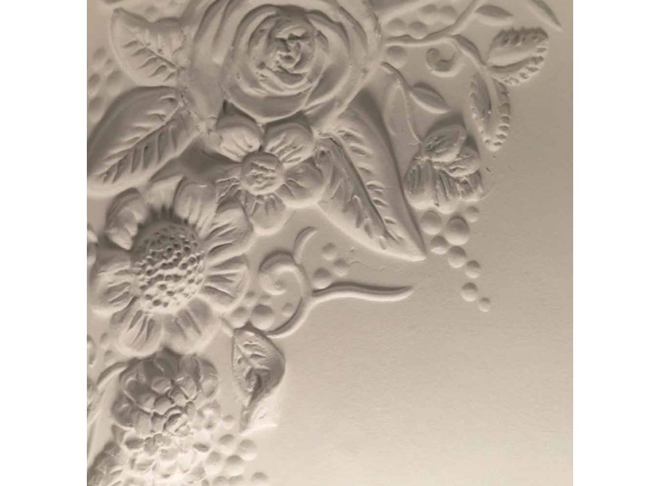 Wall Applique in Matt White Ceramic Design with Decorative Flowers - Fluxo Viadurini