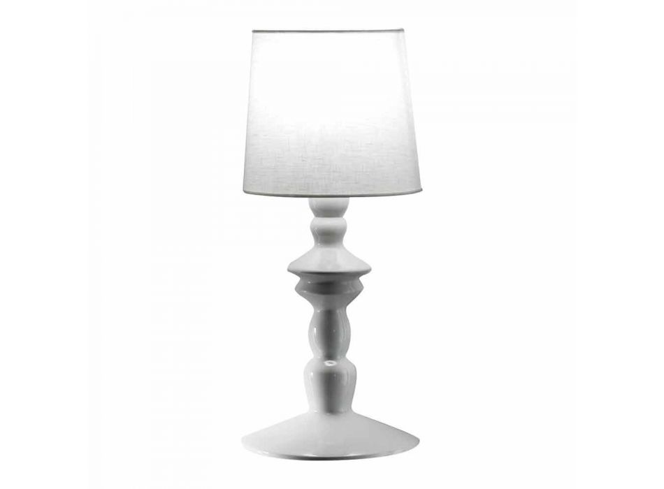 Wall Lamp in Paintable Ceramic and Lampshade in White Linen - Cadabra Viadurini
