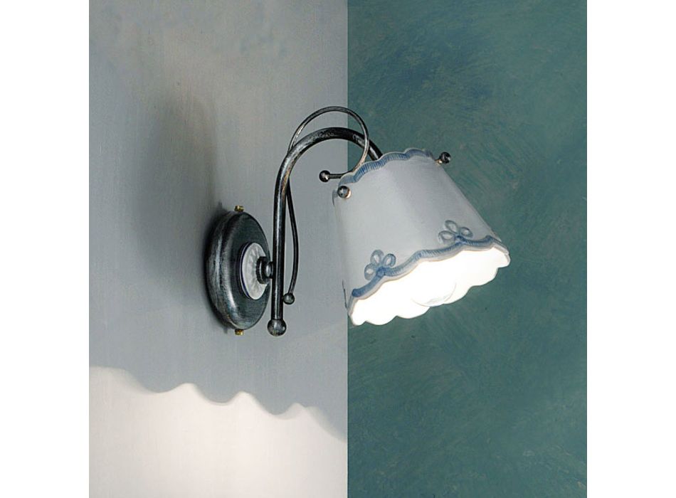 Wall Sconce in Iron and Ceramic Hand Painted Embroidery Effect - Ravenna Viadurini