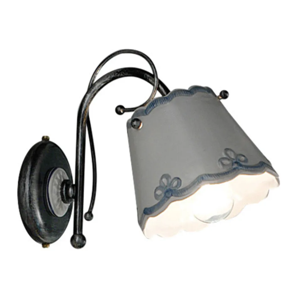 Wall Sconce in Iron and Ceramic Hand Painted Embroidery Effect - Ravenna Viadurini