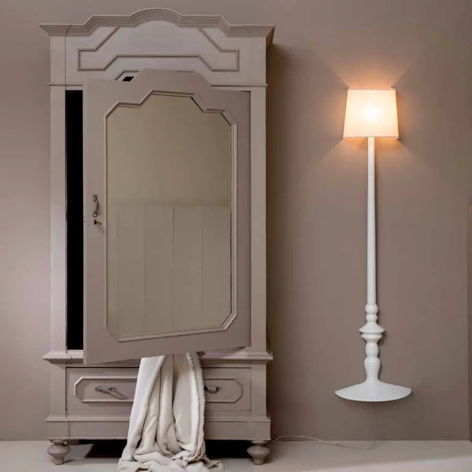 High Wall Applique in White Ceramic and Lampshade in Linen Design - Cadabra Viadurini