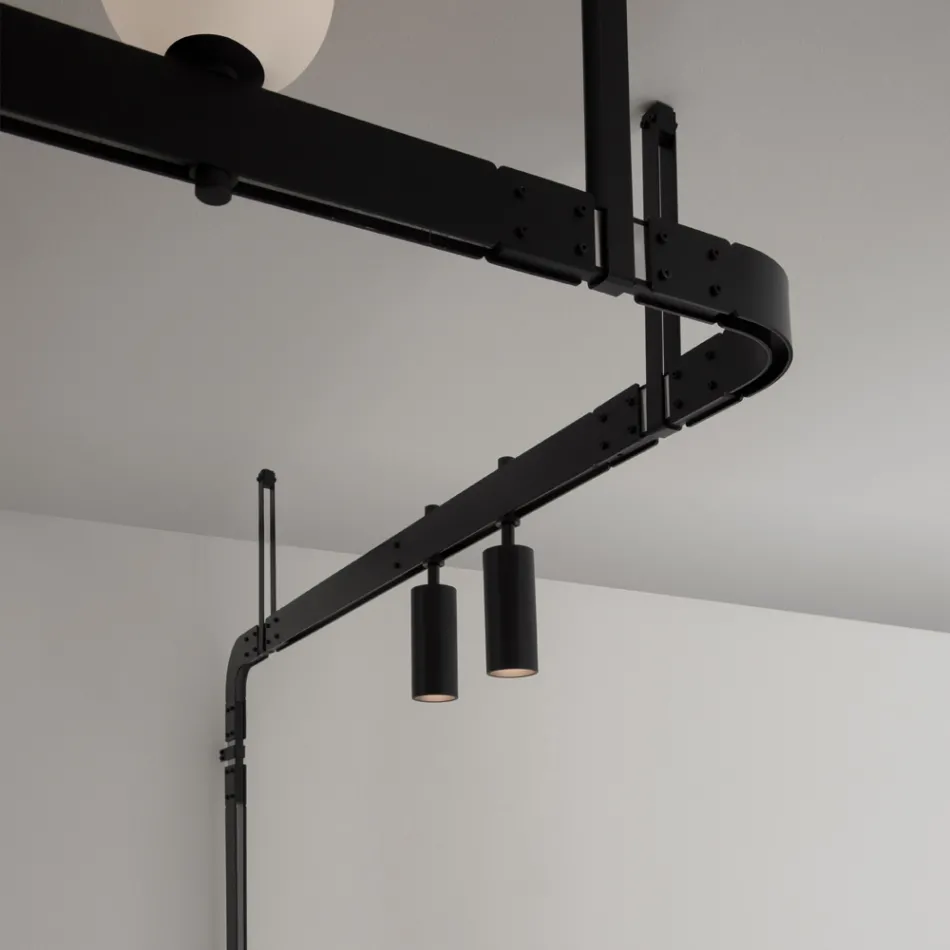 Design Wall Lamp in Black Aluminum with Spheres and Spotlights - Exodus Viadurini