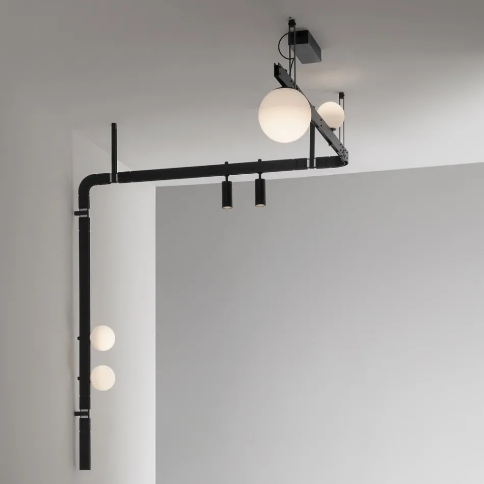Design Wall Lamp in Black Aluminum with Spheres and Spotlights - Exodus Viadurini